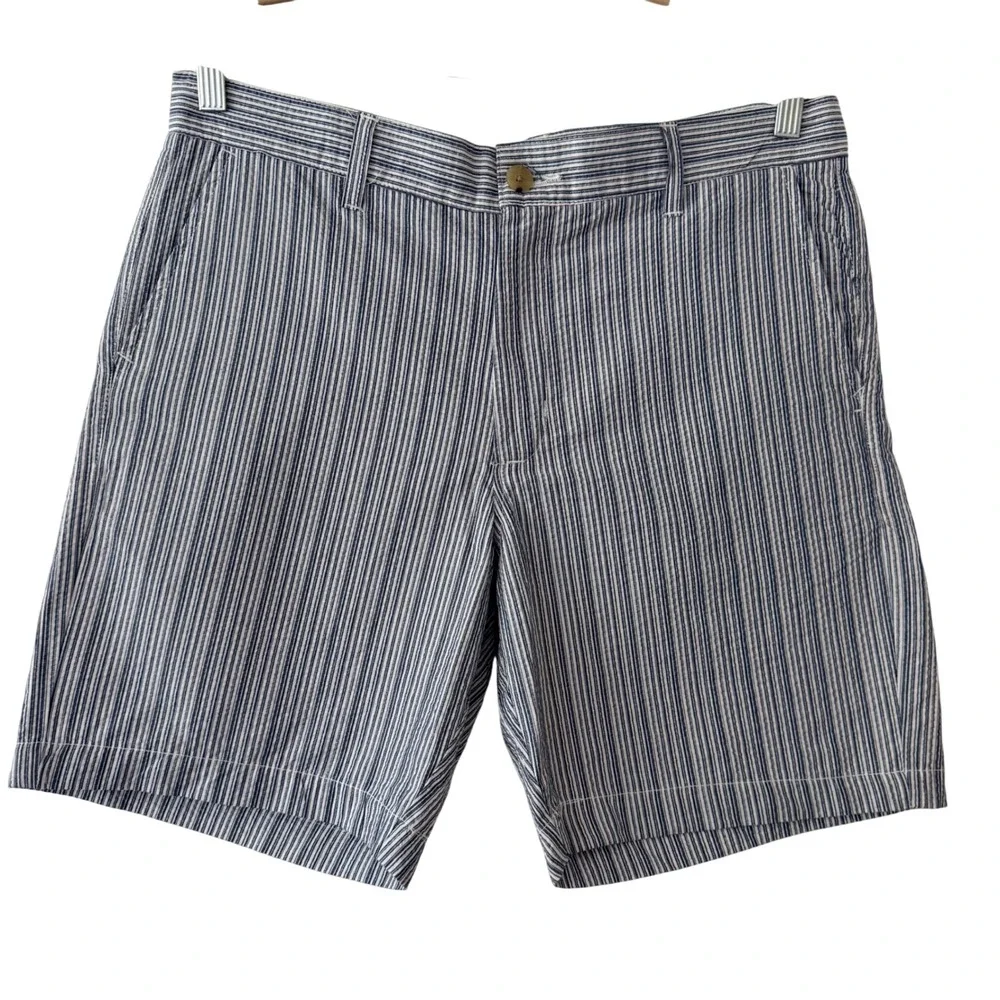 Ben Sherman Mens Blue White Striped Seersucker Cotton Shorts Regular Fit 33W